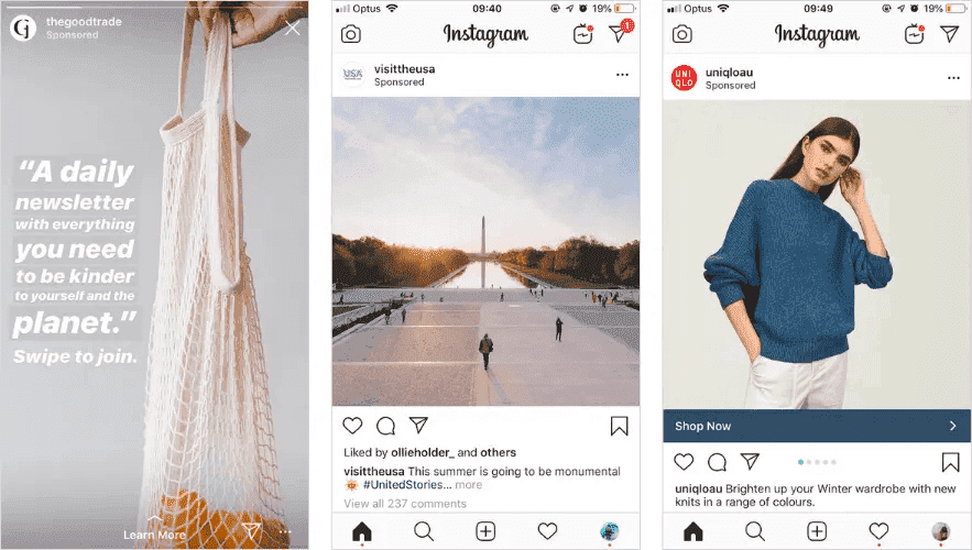Social media ads in stories and posts