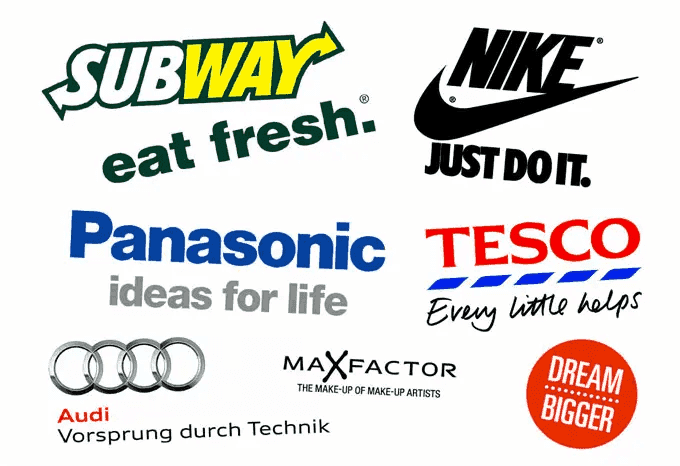 SubWay, Nike, Eat Fresh, Panasonic, Tesco, Audi, Maxfactor, Dream Bigger slogan examples