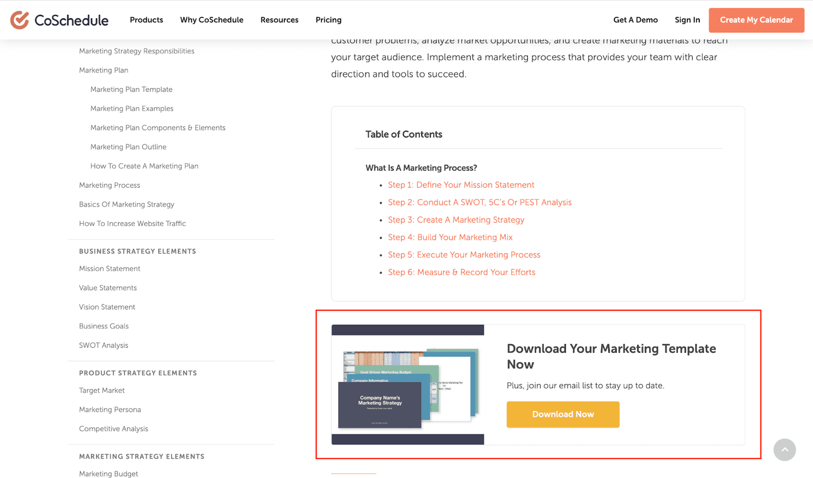 CoSchedule download cta on a blog post