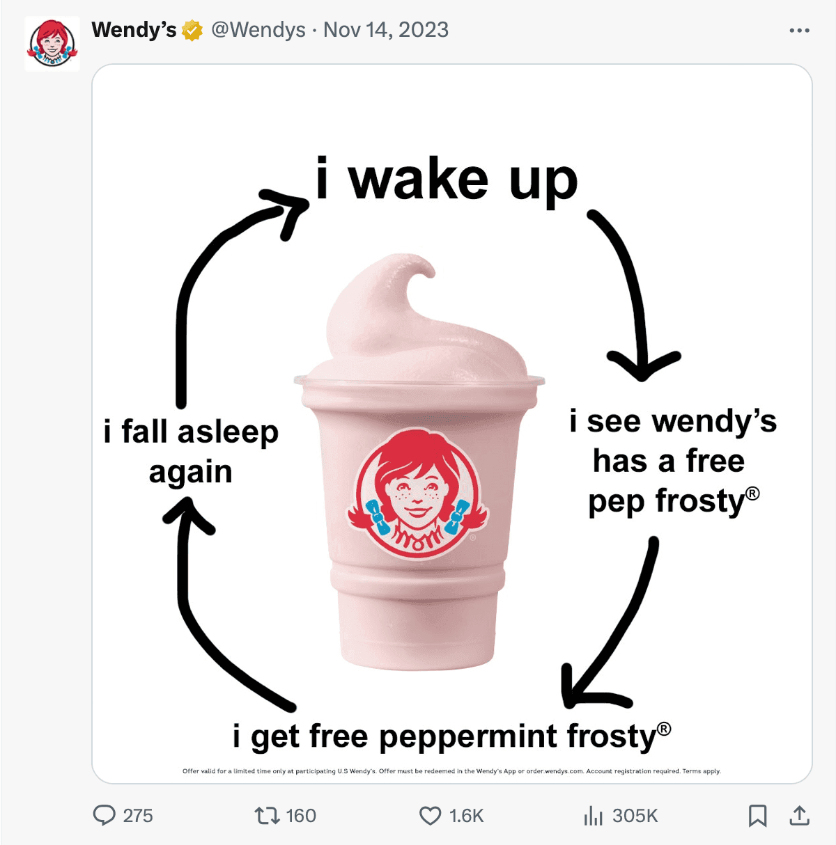 Wendy's peppermint frosty twitter post