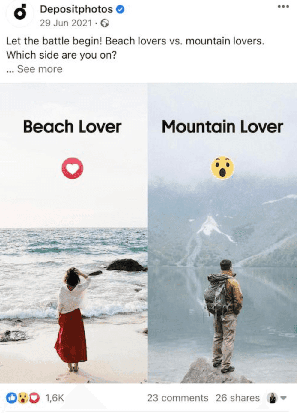 Depositphotos engaging beach or mountain lover Facebook post