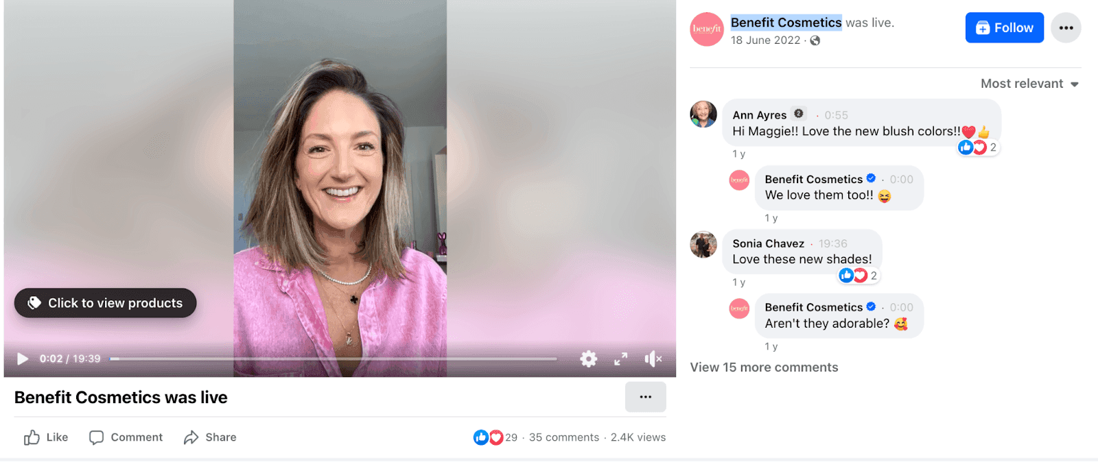 Benefit cosmetics Facebook live