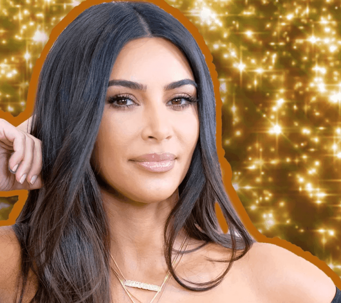 Kim Kardashian with a glitter background