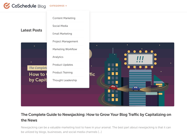 CoSchedule Blog categories