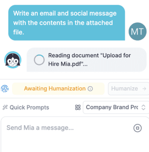 Hire Mia will read your uploaded file before creating new content. 