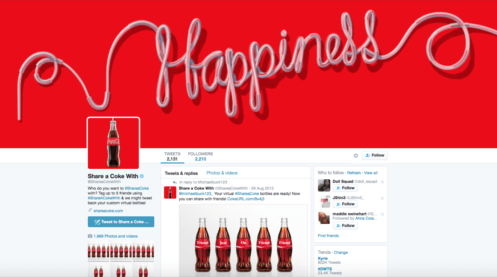 #ShareACoke by Coca-Cola Twitter social media campaign