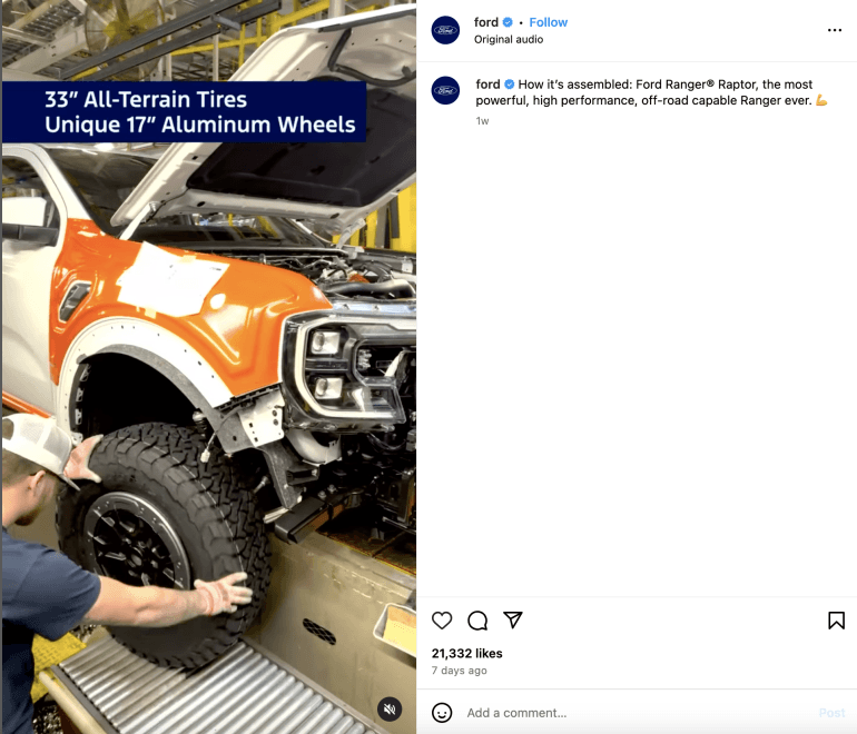 Ford Ranger Raptor being built with off-road tires