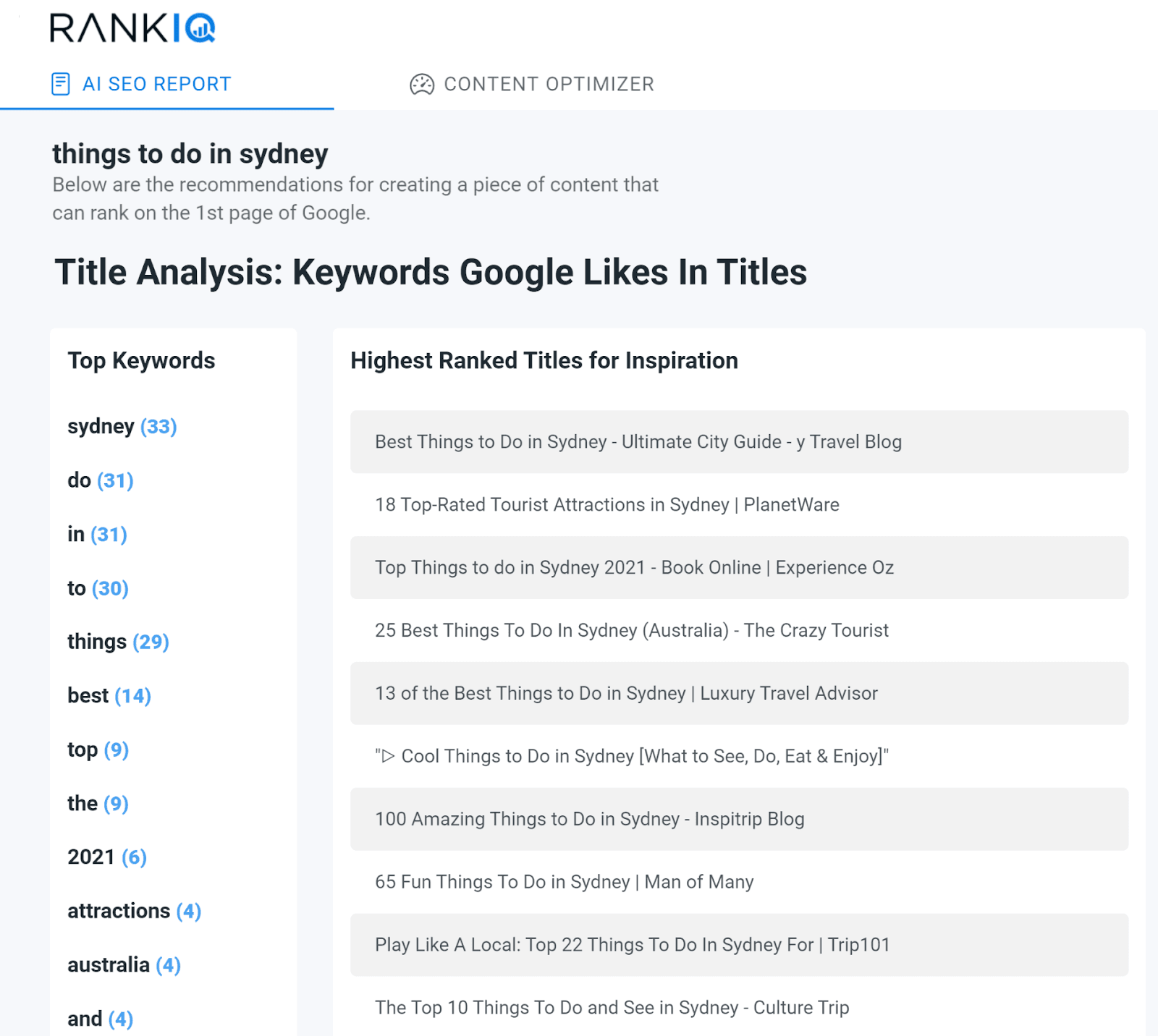 RnkIQ SEO page as an example of SEO project management tool