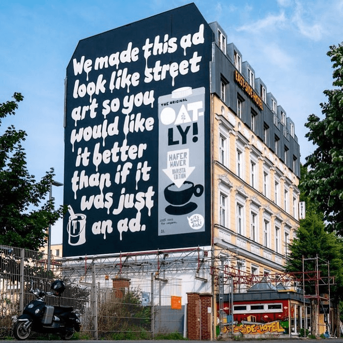 Street Art by Oatly as an example of guerrilla marketing