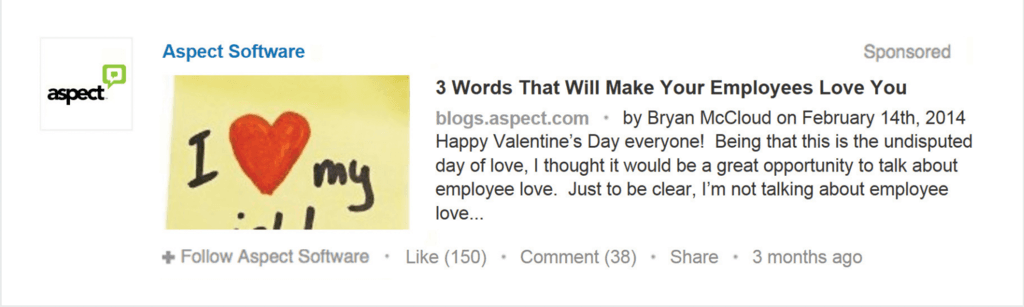 Aspect Software ad on LinkedIn as an example of social media advertisement