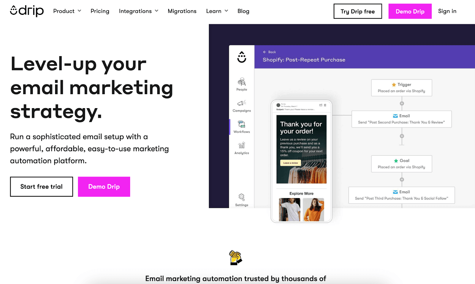 Email Marketing Software example - Drip platform