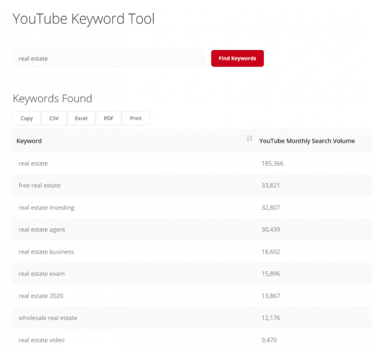  TubeRanker platform example of social media listening tool