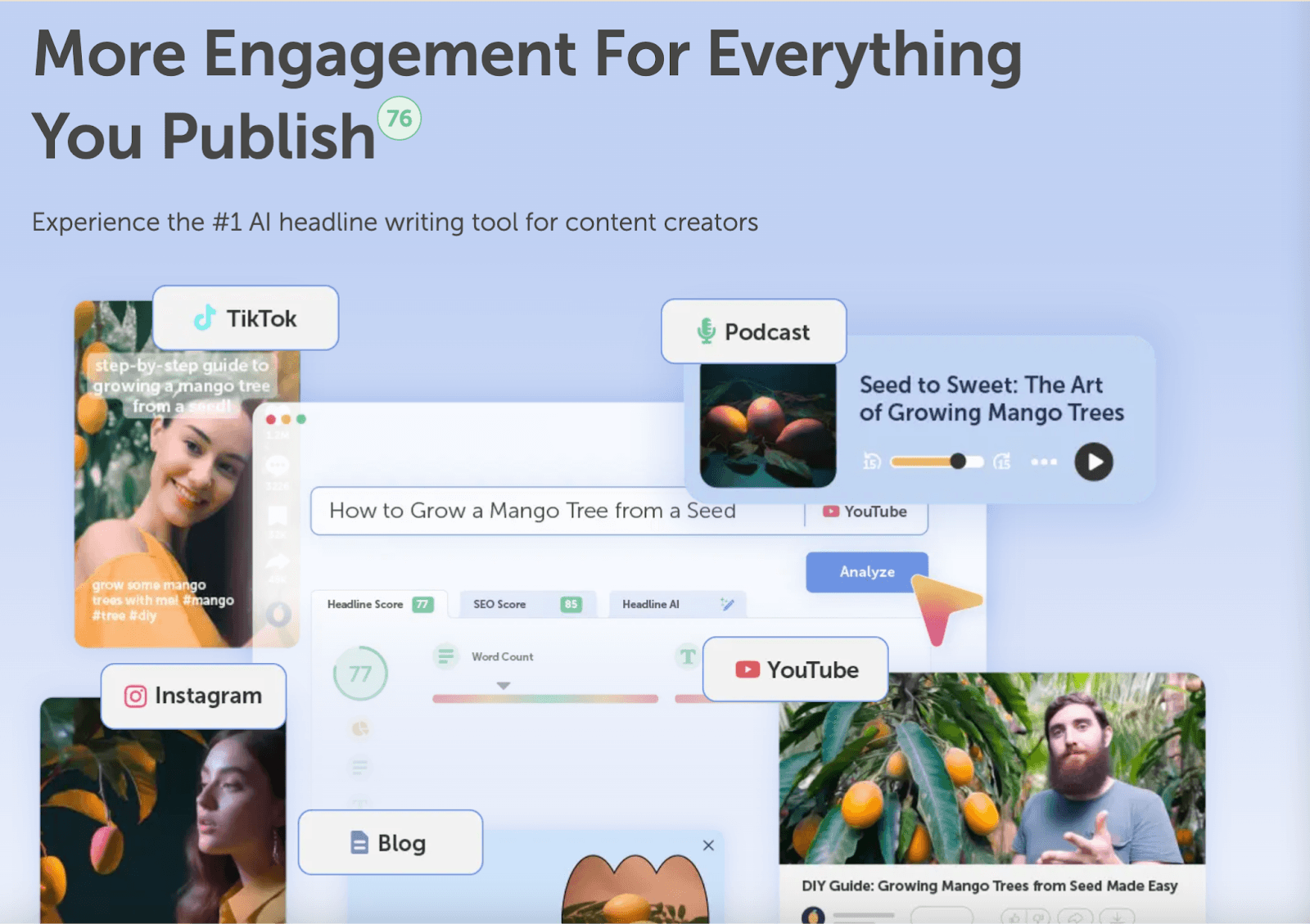 Headline Studio's website page "More Engagement For Everything You Publish"