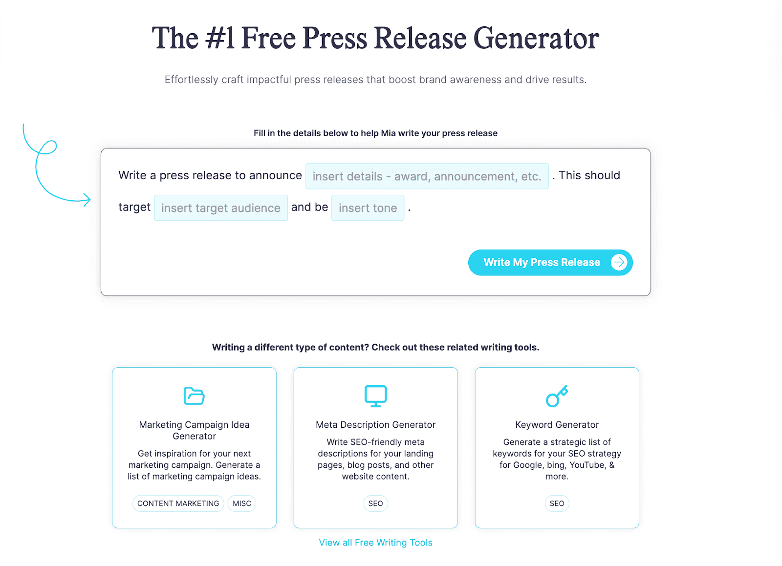 Hire Mia Press Release Generator