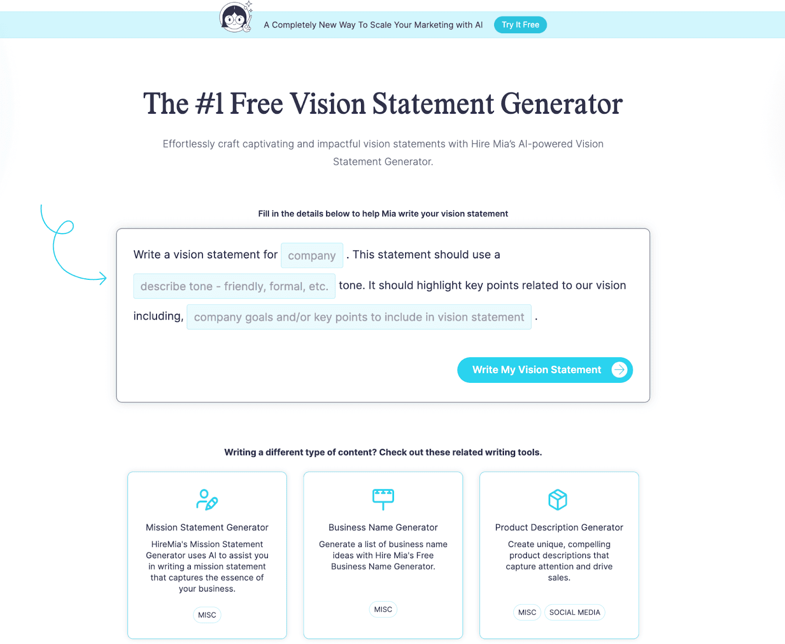 Hire Mia Vision Statement Generator