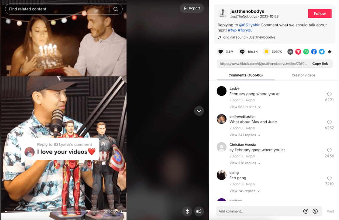 Example of engaging with your community to get more views on TikTok