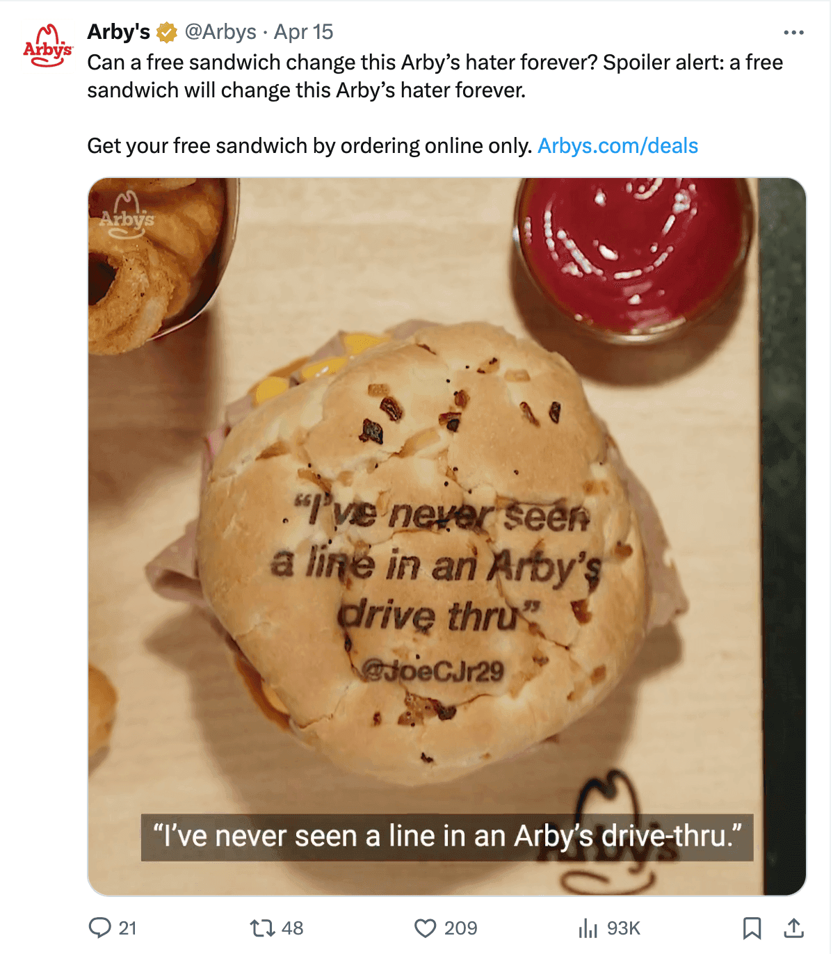 Arby's hater sandwich tweet