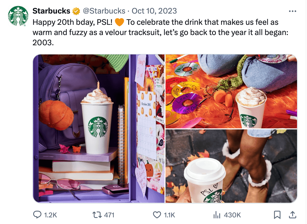 Starbucks pumpkin spiced latte tweet