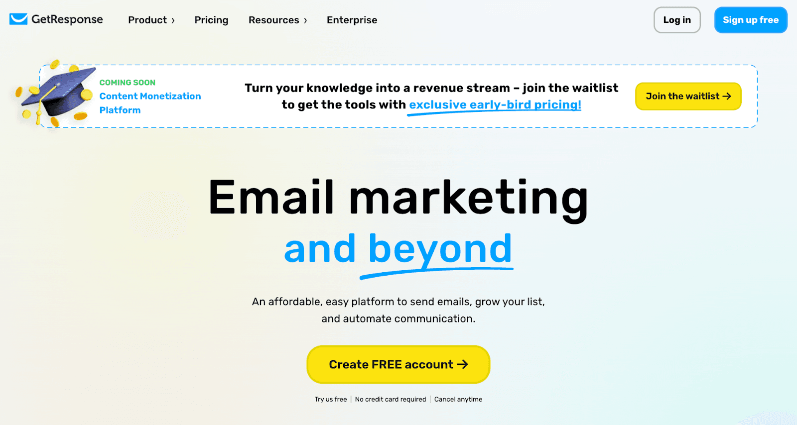 Email Marketing Software example - Get Response platform