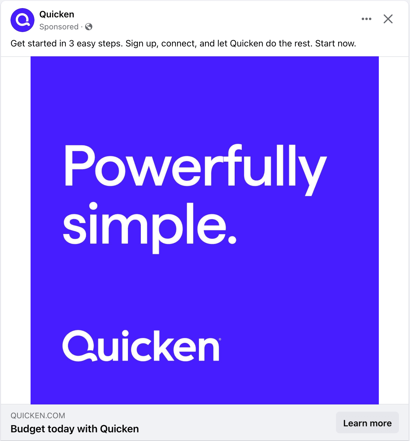 Quicken uses Facebook ads as marketing strategy example