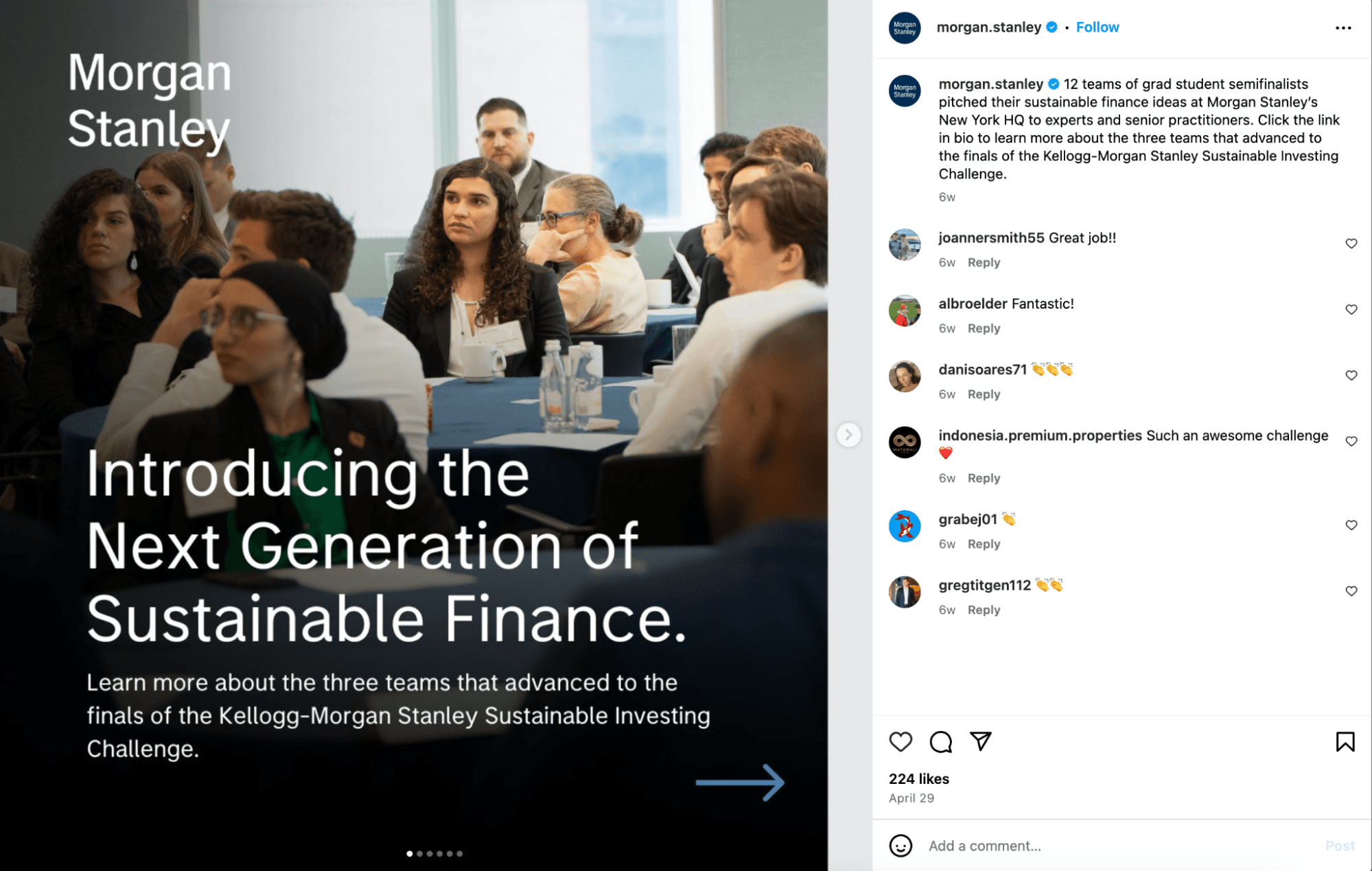 Morgan Stanley post their latest blogs and news on their Instagram
