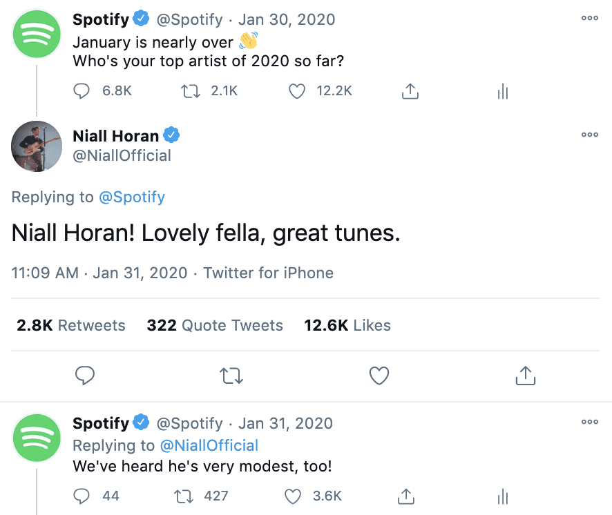 Spotify engaging with its audience on Twitter Business Account