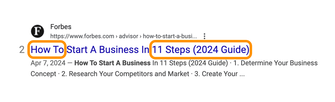 Google search screenshot with Forbes in the result