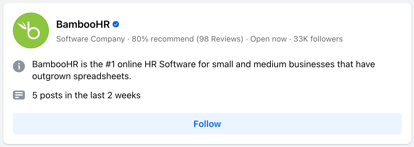 BambooHR Bio on Facebook Business Account