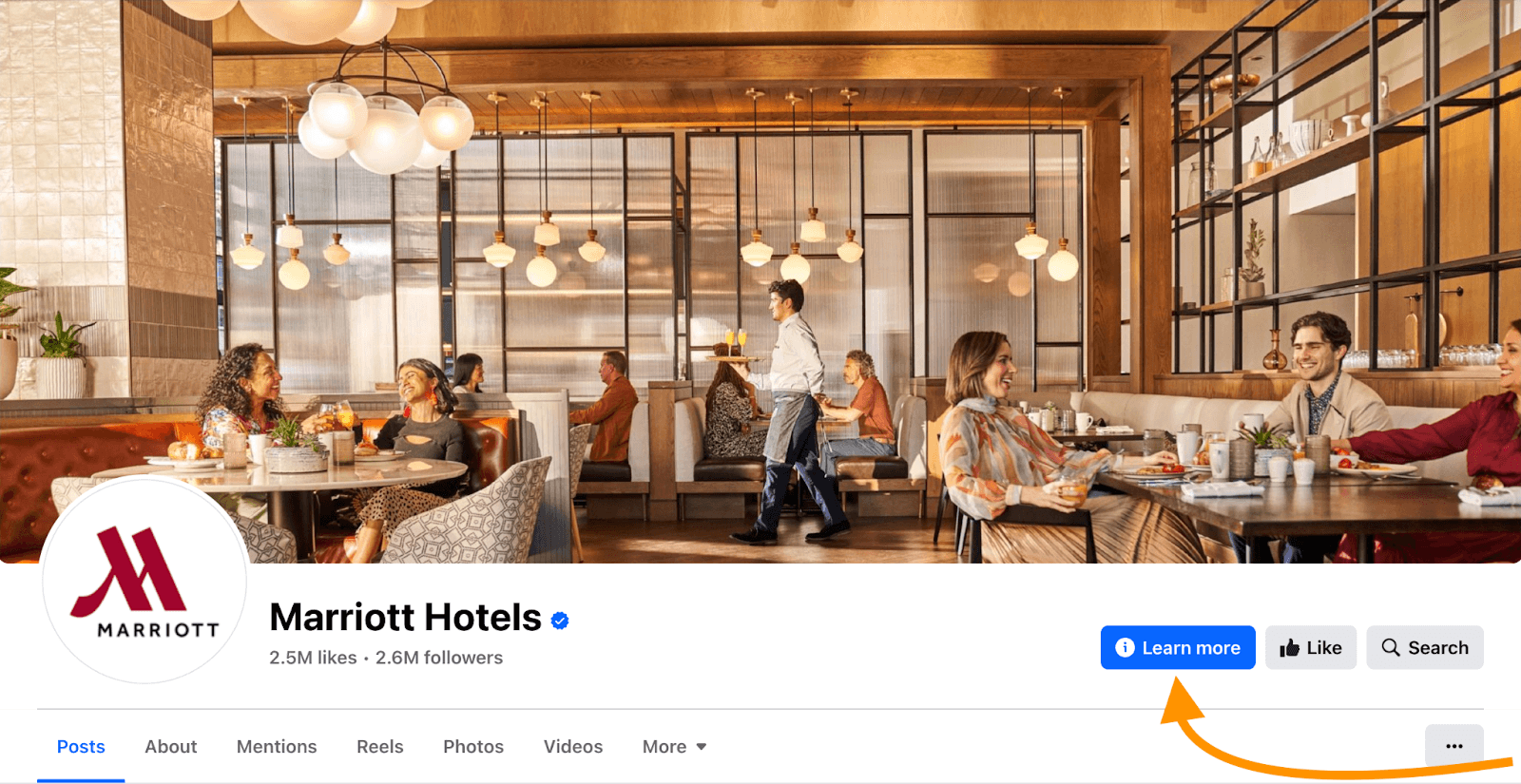 Call to action button on Marriott's Facebook Business Acount