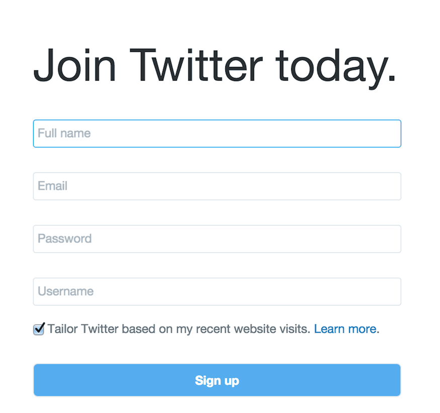 Twitter Business Account registration page