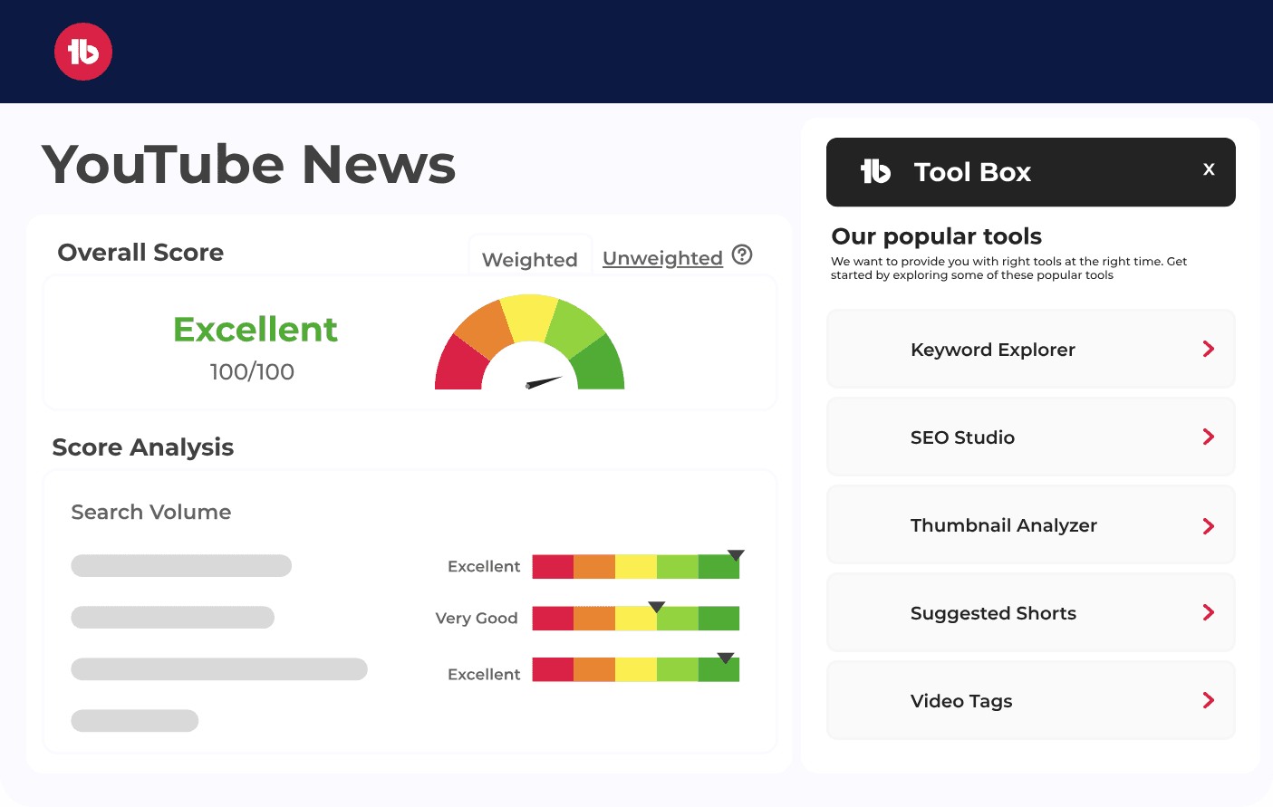 YouTube News analytics page on Tubebuddy