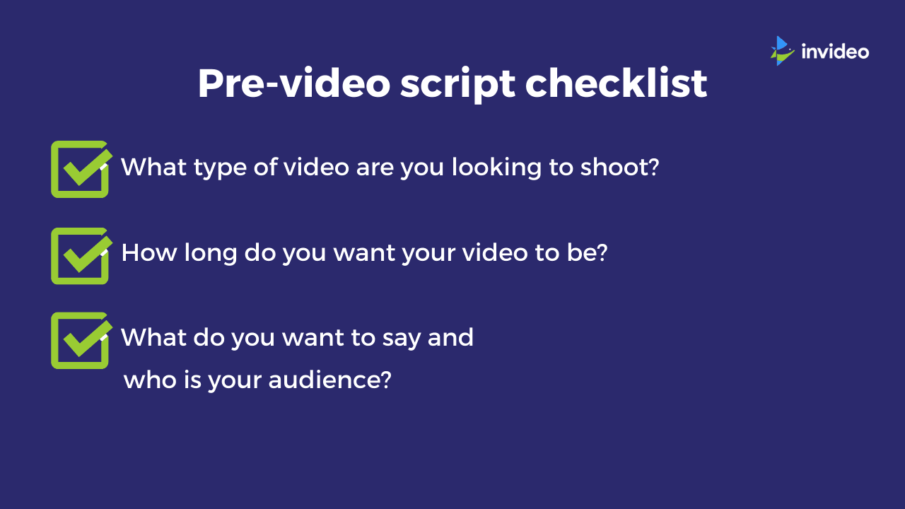 Pre-video script checklist from Invideo