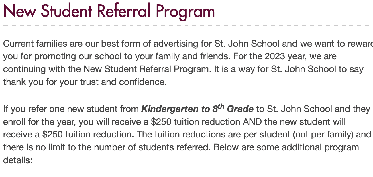 School Marketing Plan Example: St. John’s Preparatory School: Referral Program