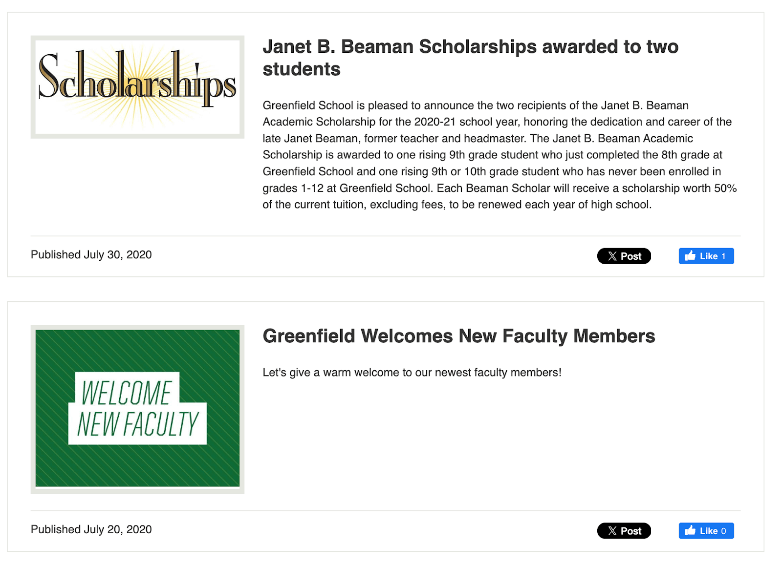 School Marketing Plan Example: Greenfield Academy: Latest news page