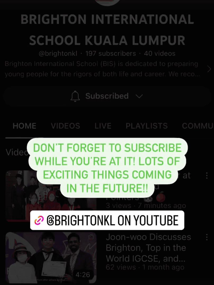 School Marketing Plan Example: Brighton International School: Instagram Stories