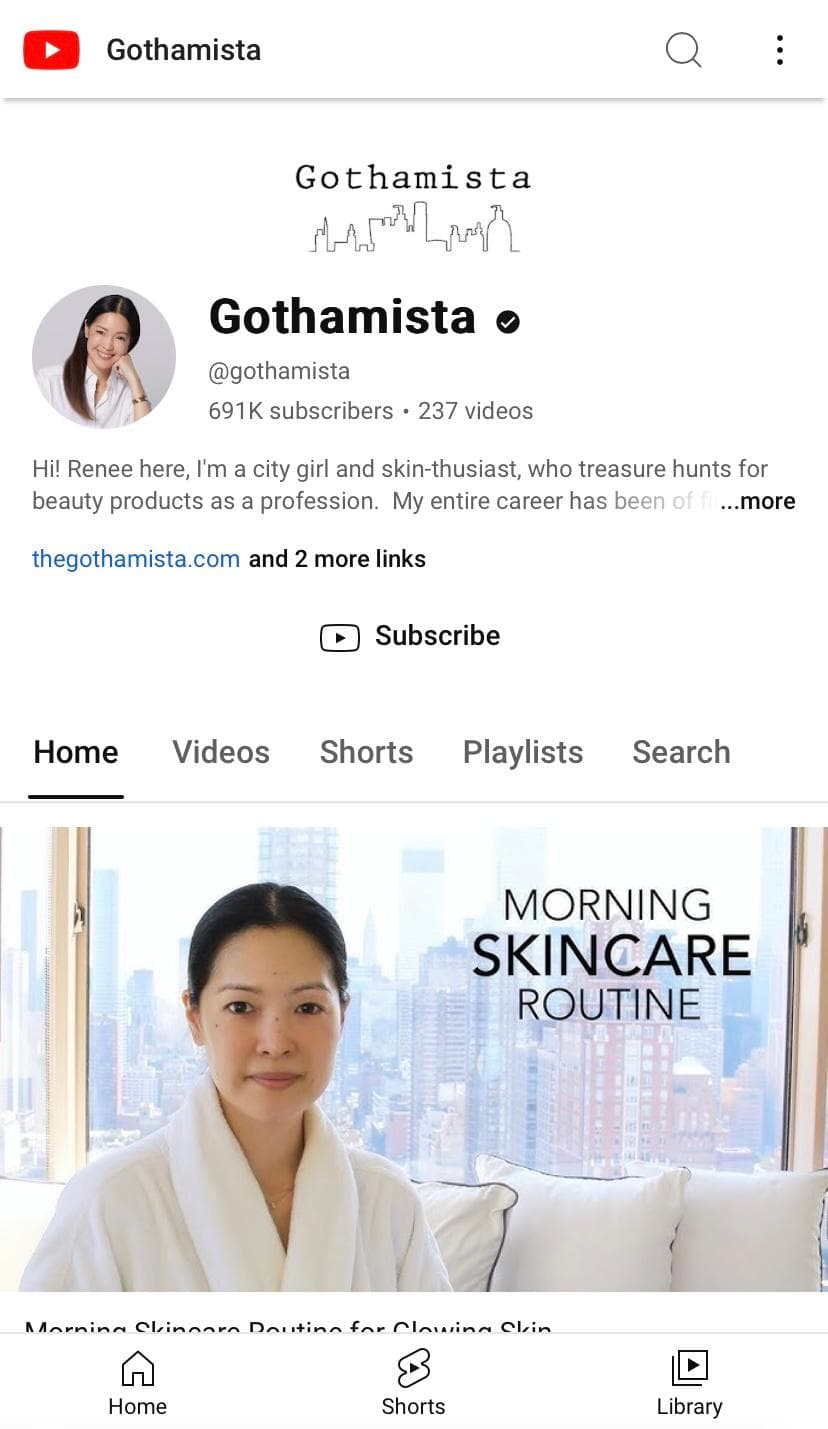 Gothamista YouTube homepage