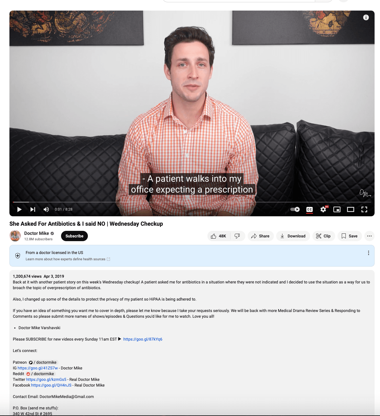 How To Write YouTube Descriptions example from Doctor Mike