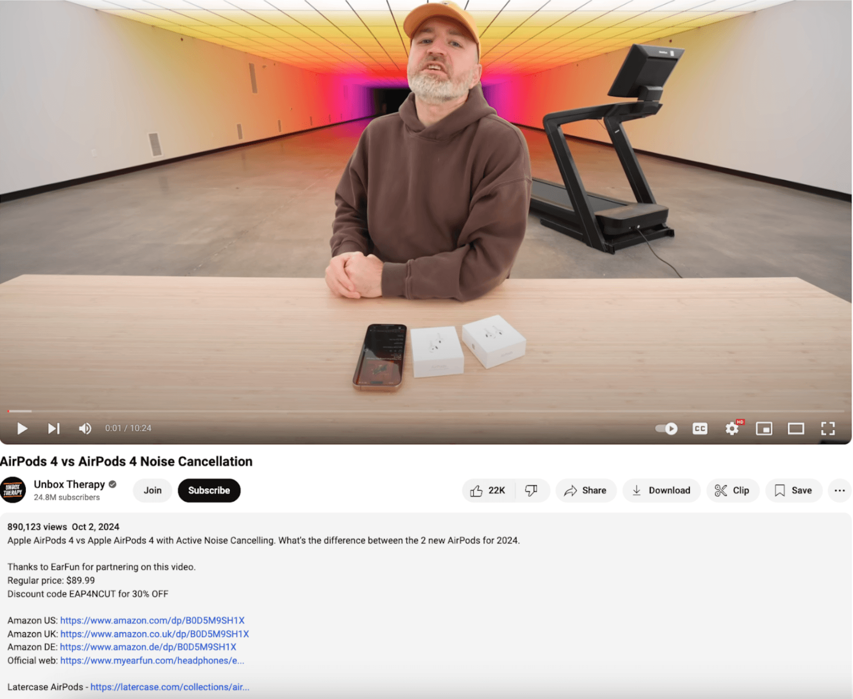 How To Write YouTube Descriptions example from Unbox Therapy