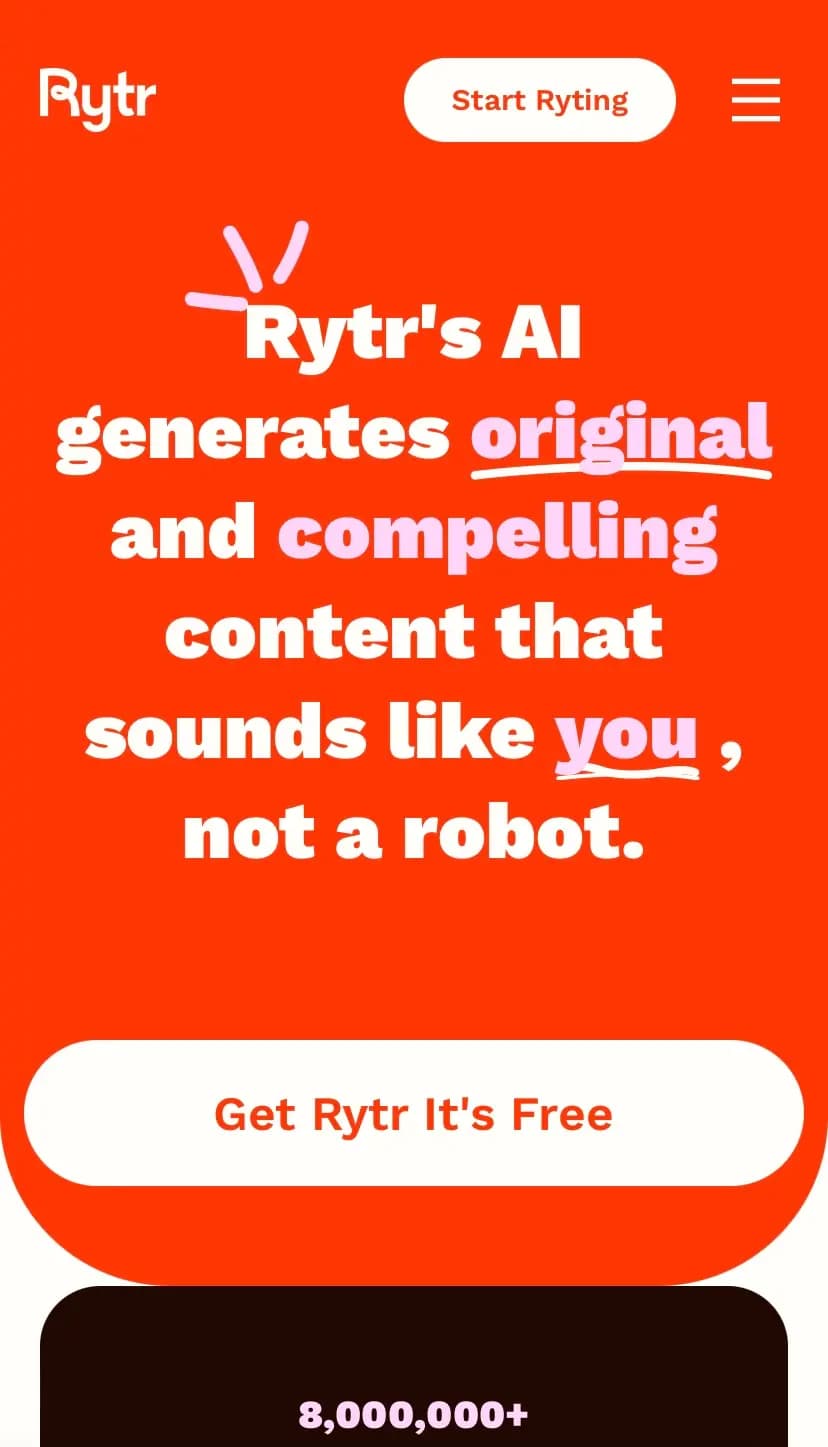 Rytr homepage.