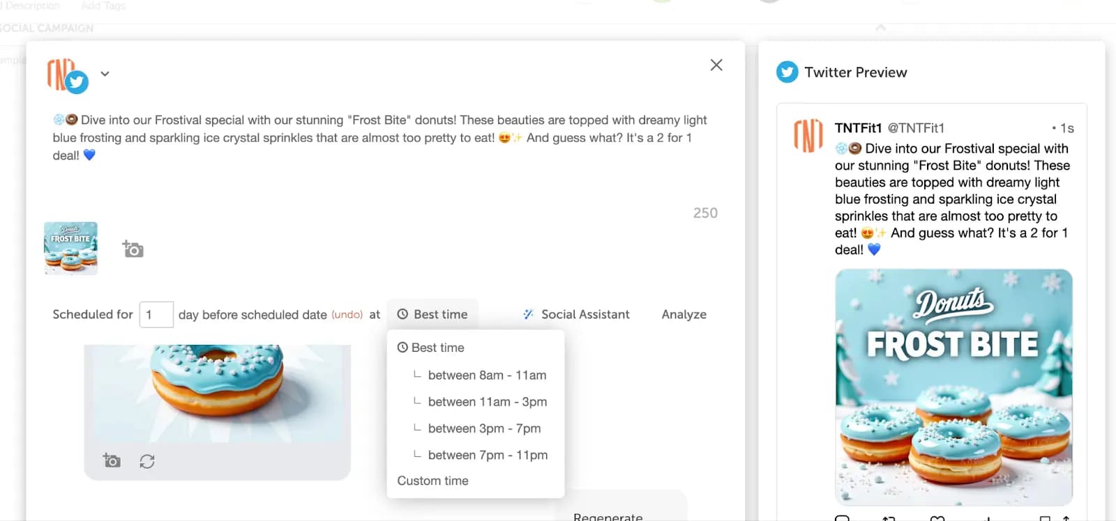 Twitter preview of social message on the CoSchedule calendar.