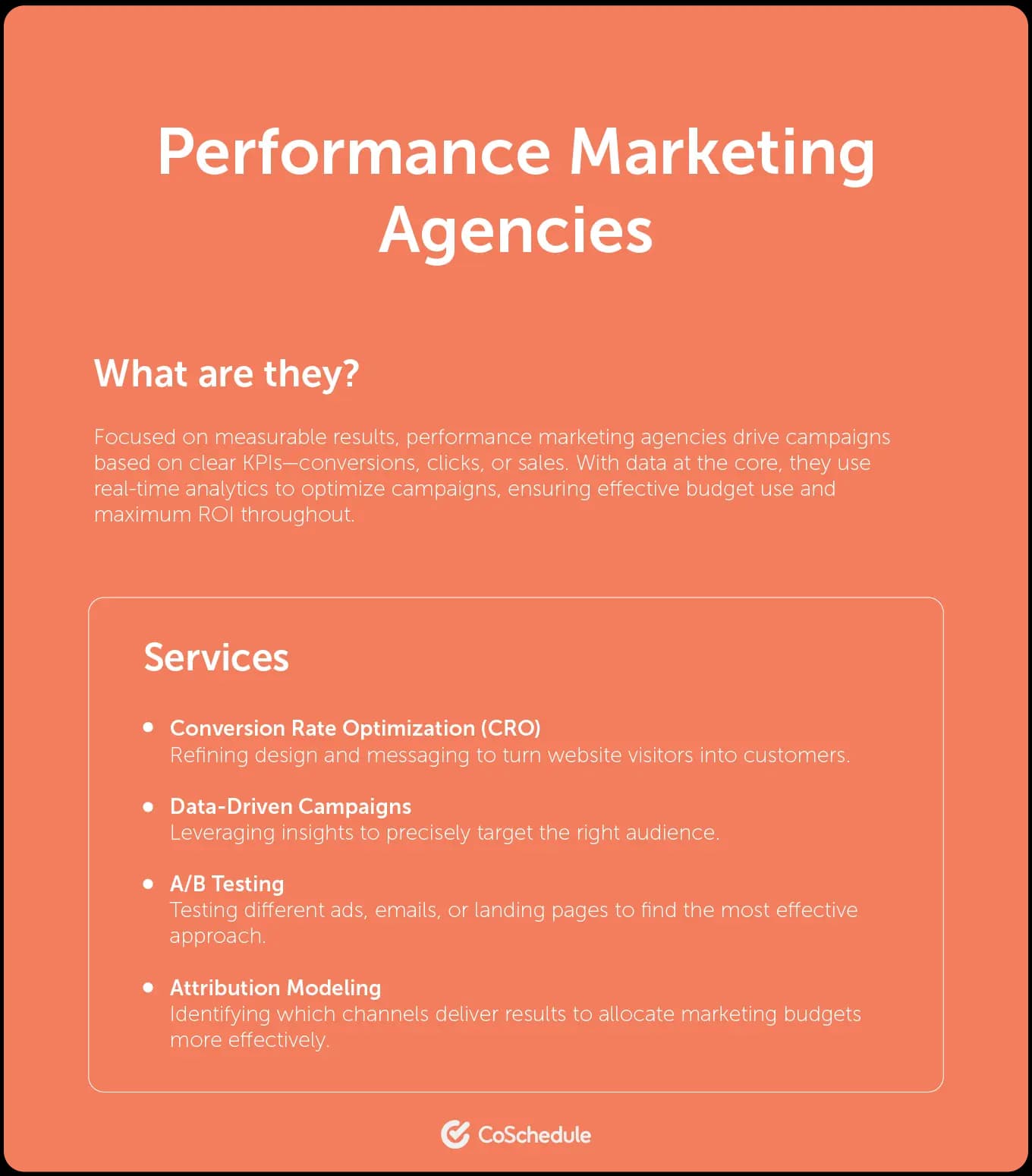 CoSchedule performance marketing agencies graphic