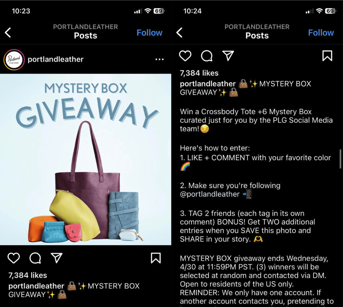 Instagram giveaway example