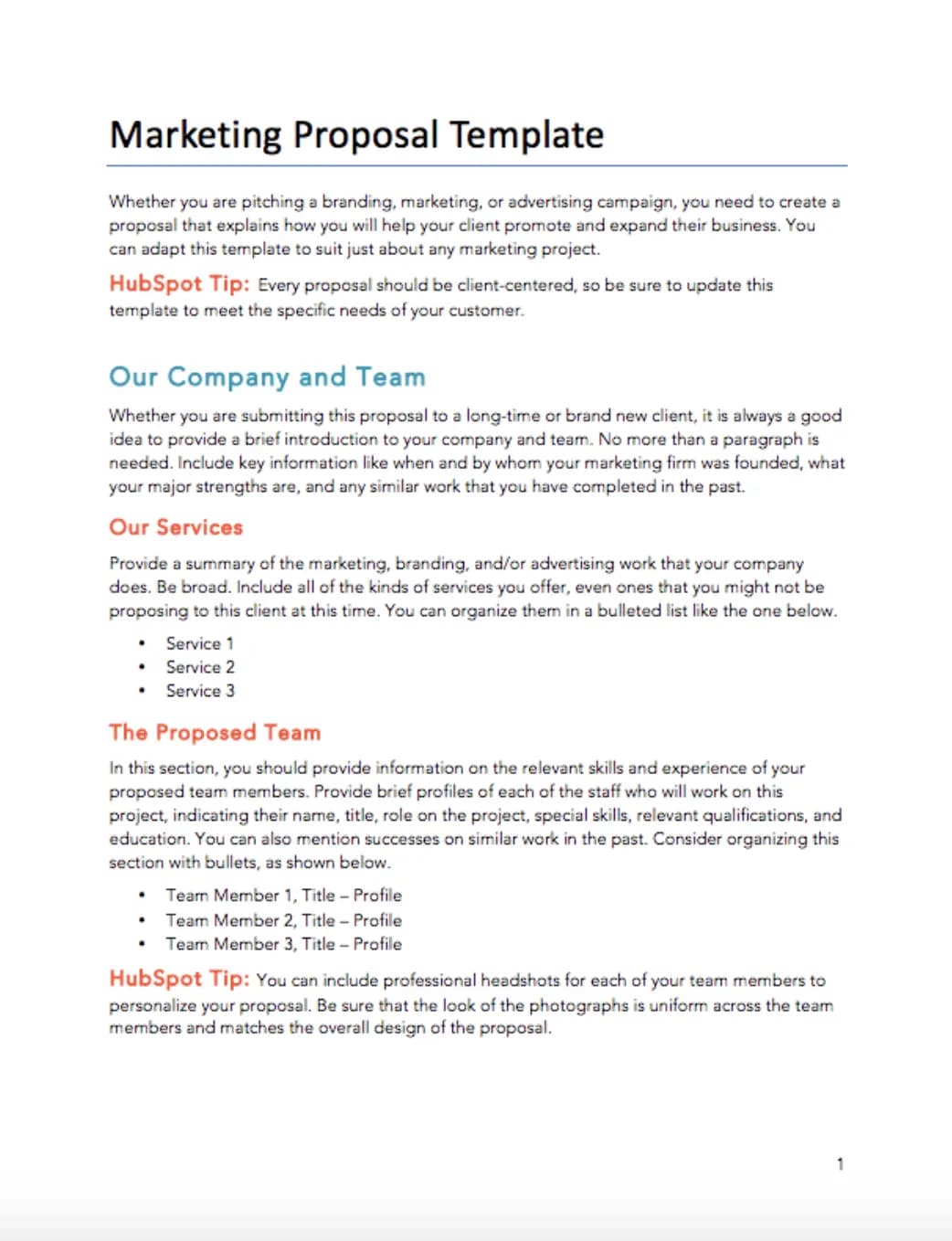 HubSpot marketing proposal template.