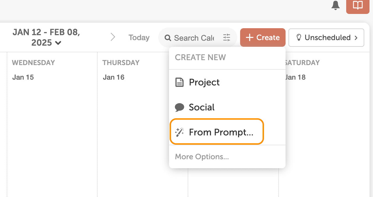 Adding New Projects To Your Calendar Using The AI Create Menu