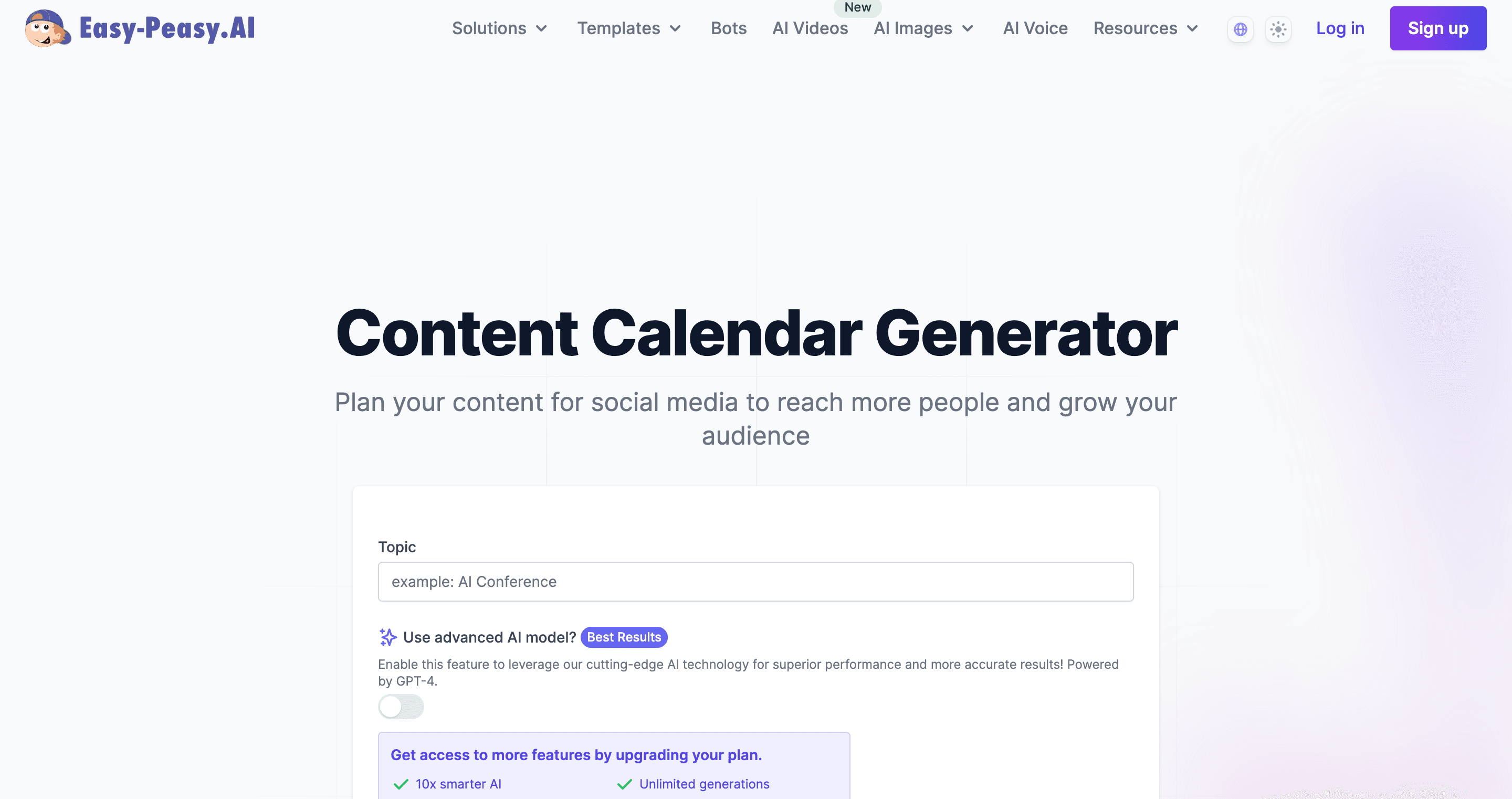 Easy-Peasy.AI Content Calendar Generator