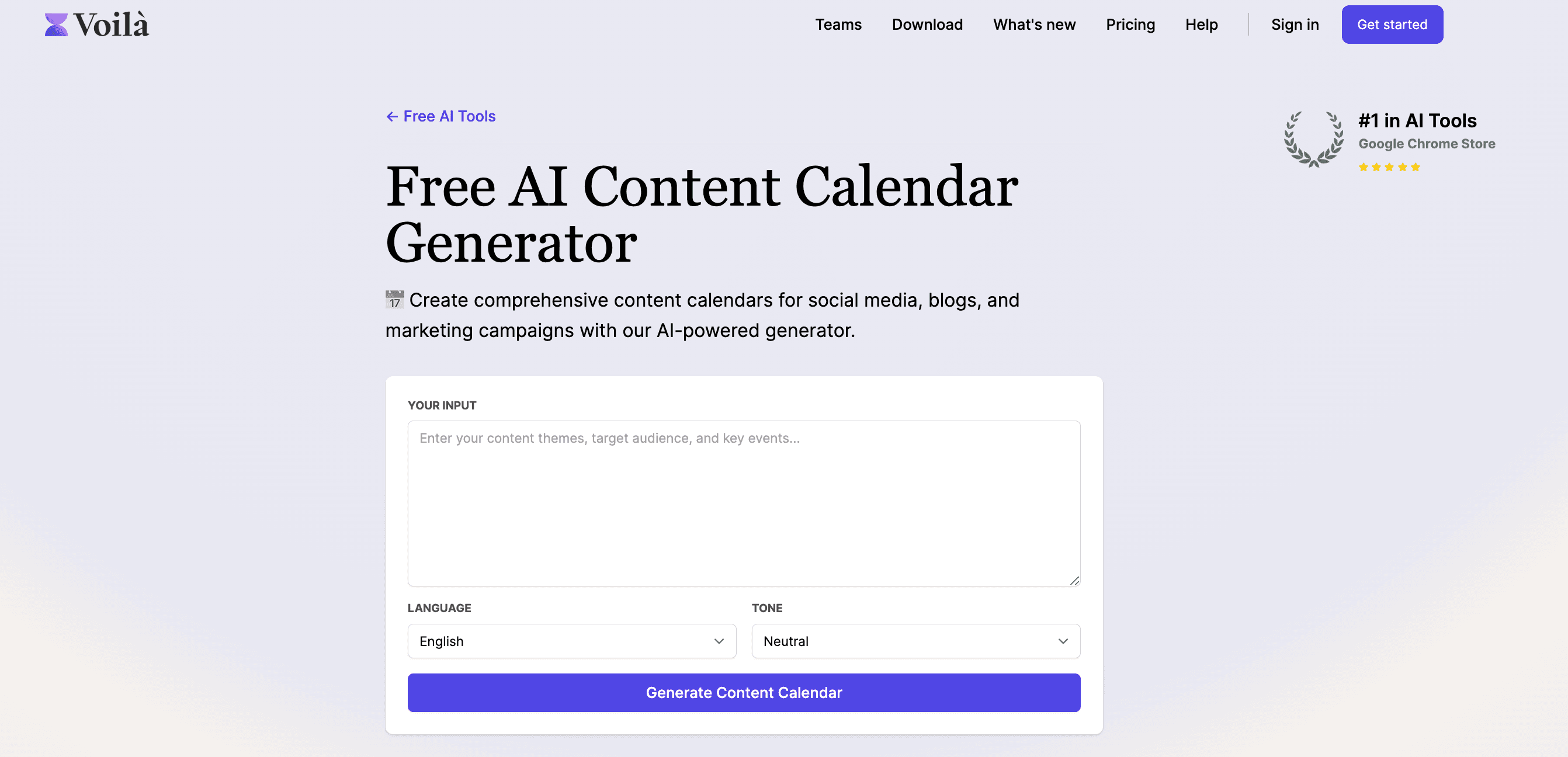 Voilà Content Calendar Generator