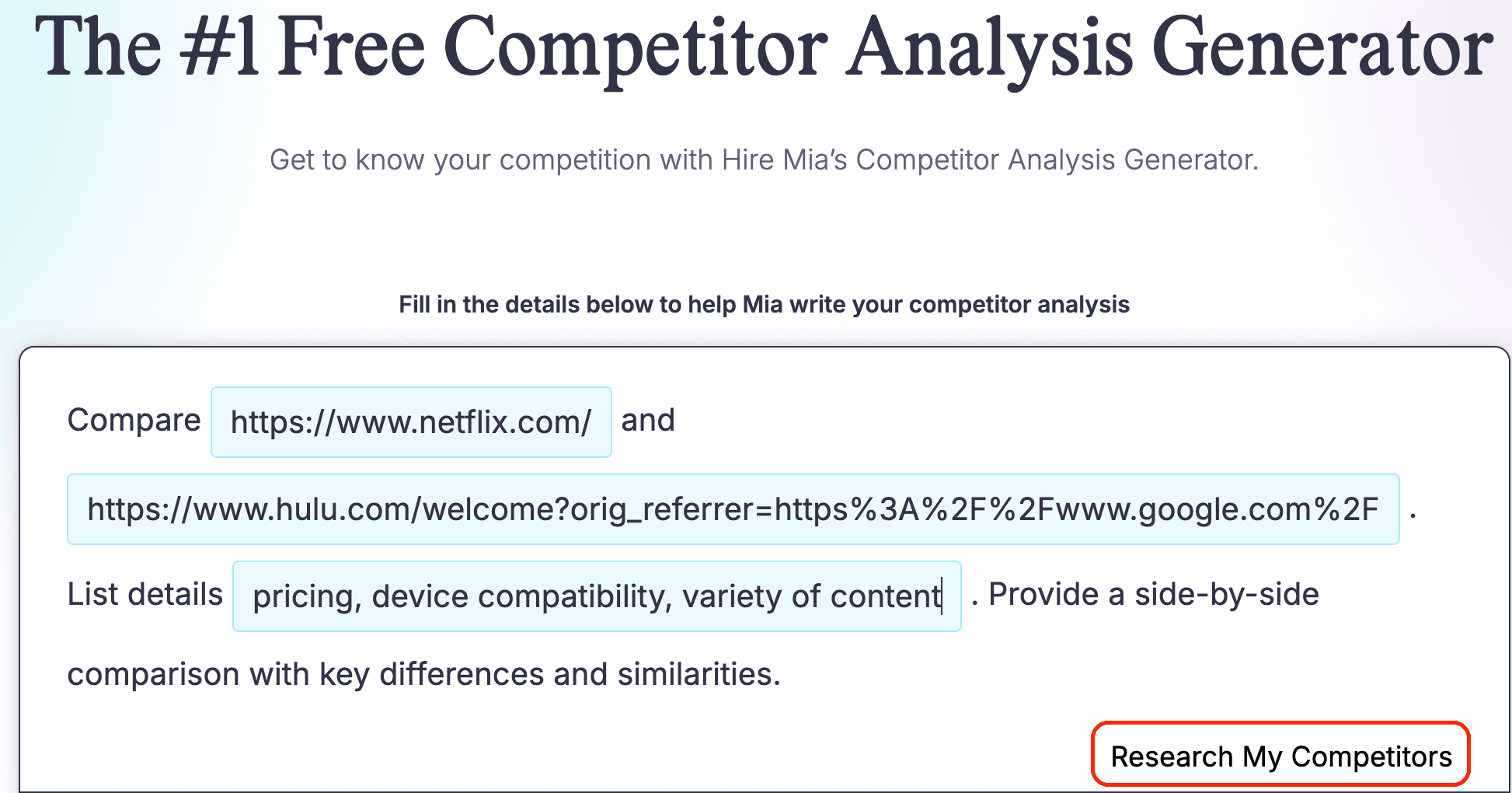 Example of Competitor Analysis Generator