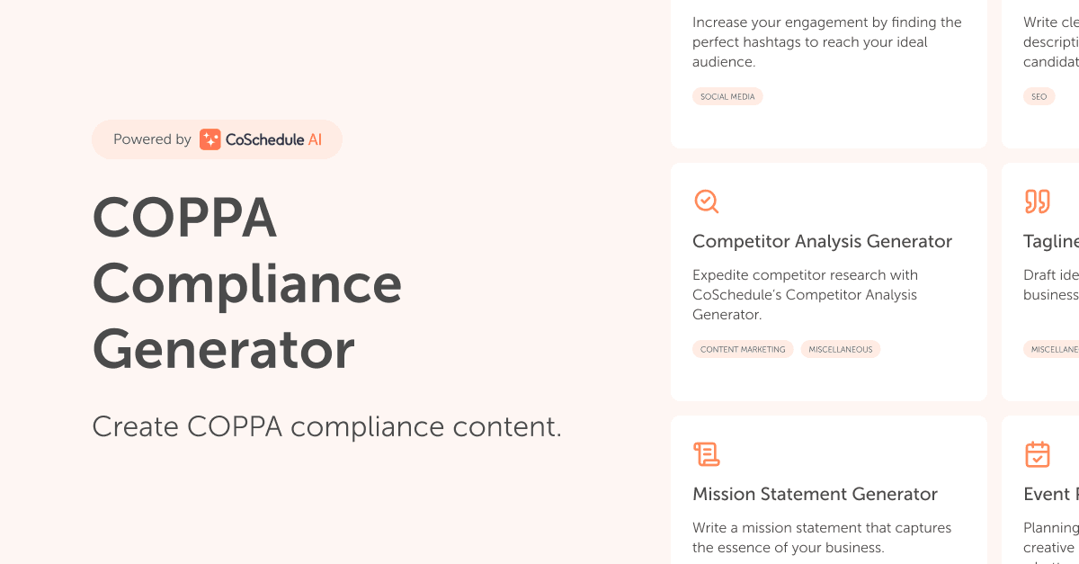 COPPA Compliance Generator Powered By CoSchedule AI