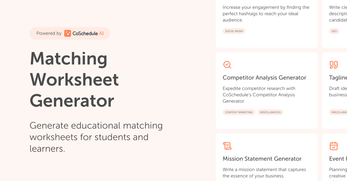 Matching Worksheet Generator Powered By CoSchedule AI