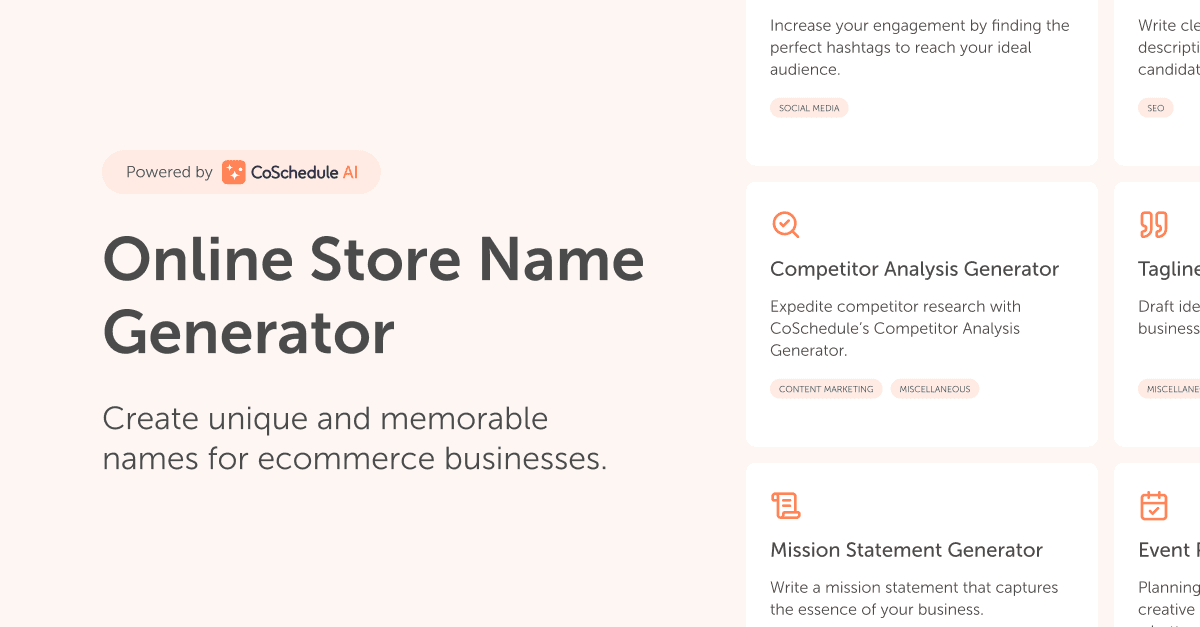 Online Store Name Generator Powered By CoSchedule AI
